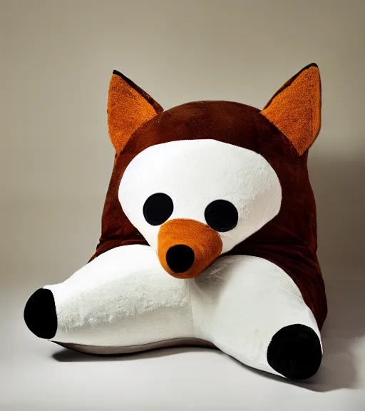 Prompt: a giant fox plush with googly eyes, studio photo, dramatic lighting