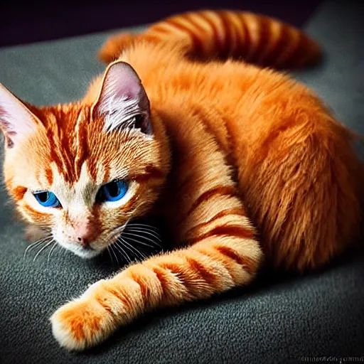 Image similar to tiny adorable purple fantasy dragon cuddles an orange tabby cat, realistic, orange tabby cuddles purple dragon, award - winning photography