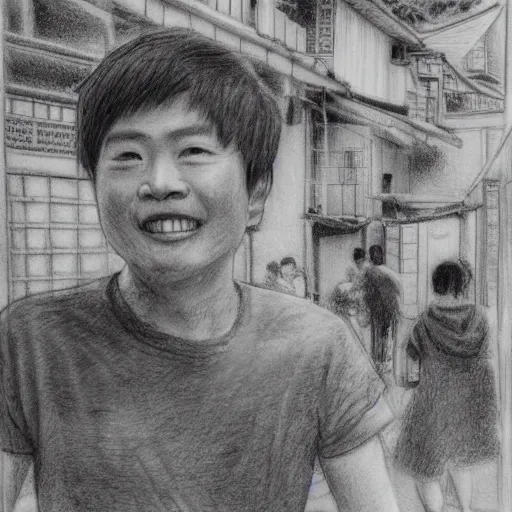 Prompt: portrait in jiufen taiwan detailed pencil drawing