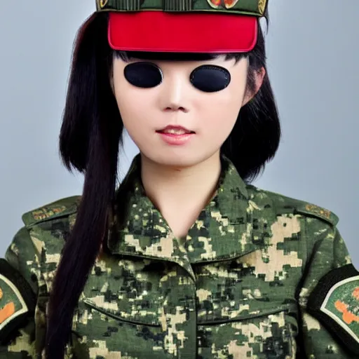 Prompt: Chinese woman, double pigtails, eyepatch, military uniform