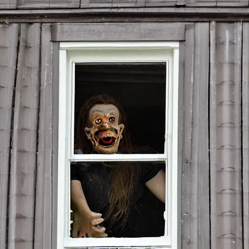 Prompt: nightmare fuel peering through your window, photo