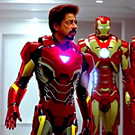 Image similar to film still of shah rukh khan as tony stark in iron man