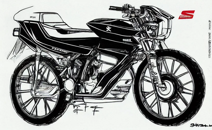 Image similar to 1 9 8 0 s suzuki enduro motorcycle concept, sketch, art,