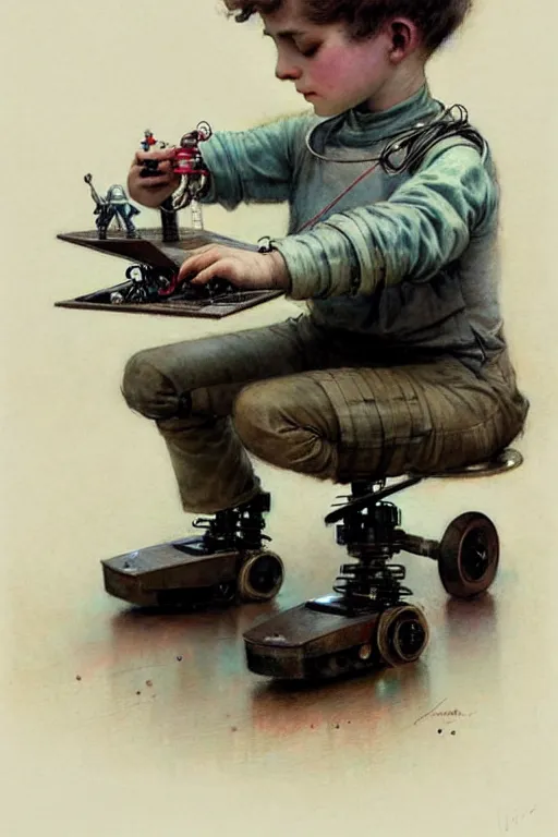 Image similar to (((((1950s a boy working on his robot . muted colors.))))) by Jean-Baptiste Monge !!!!!!!!!!!!!!!!!!!!!!!!!!!