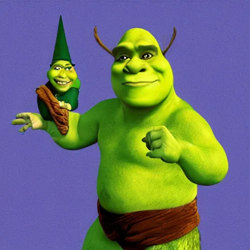 Image similar to shrek dressed as a wizard