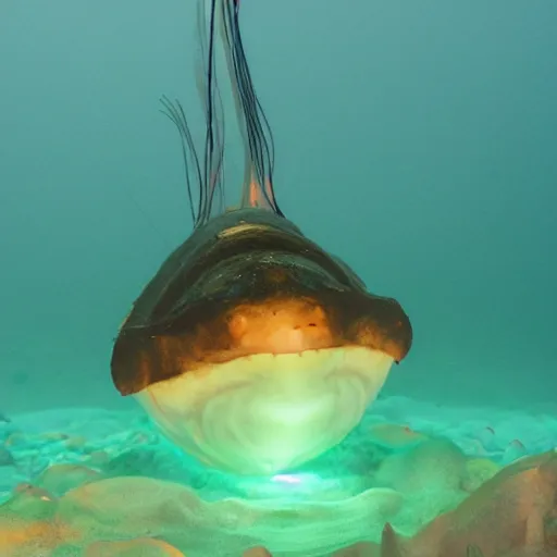 Image similar to humpback anglerfish with luminiscient illicium