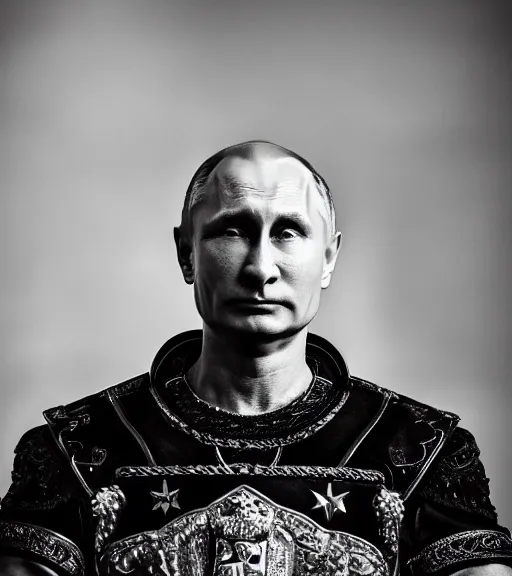 Image similar to A photo of vladimir putin the barbarian sitting on his throne, award winning photography, sigma 85mm Lens F/1.4, perfect faces