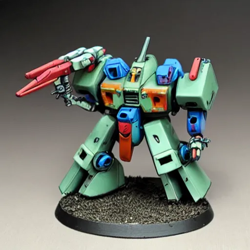 Prompt: Gundam Frankenmech, painted Battletech miniature