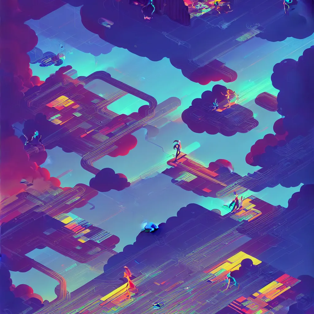 Image similar to a micro-service deployed to a datacenter, road, connector, defence, wall, cloud, security, cyber, attack vector, trending on Artstation, illustration by Jules Julien, Leslie David and Lisa Frank and Peter Mohrbacher and Alena Aenami and Dave LaChapelle muted colors with minimalism