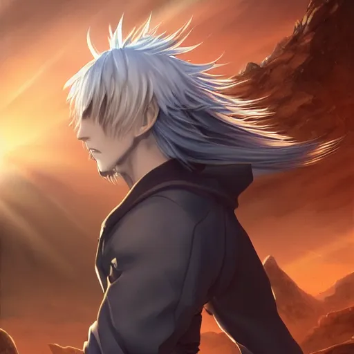 Prompt: a handsome prince, white fringy hair, backlit, incredible lighting, strong rim light, subsurface scattering, realistic anime, by Heise Jinyao, Heise-Lian Yan Fang, Feimo, Richard Taddei, epic beautiful landscape, highly detailed, god rays, digital painting, HDRI, by Noah Bradley, vivid colors, high contrast, 8k resolution, intricate, photorealistic