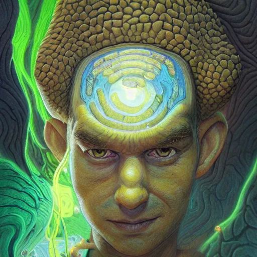 Image similar to lucky fungus labyrinth mohawk scales projector portrait by gaston bussierre and charles vess and james jean and erik jones and rhads, inspired by rick and morty, epic, funny, huge scale, beautiful fine face features, intricate high details, sharp, ultradetailed