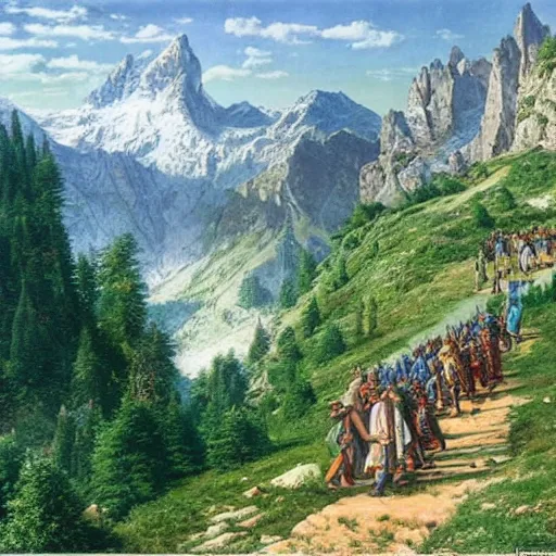 Prompt: Carthaginians passing through the Alps, Darrell K Sweet