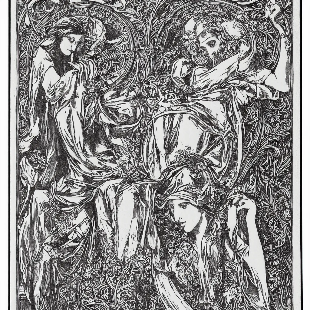 Image similar to phalic engraving , art nouveau, monochromatic