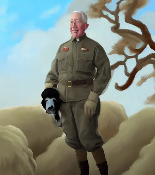 Image similar to george s patton as a sheep, digital oil painting, trending on furaffinity