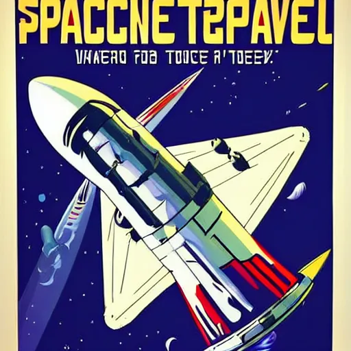 Image similar to space travel poster in style of ww 2 propaganda poster