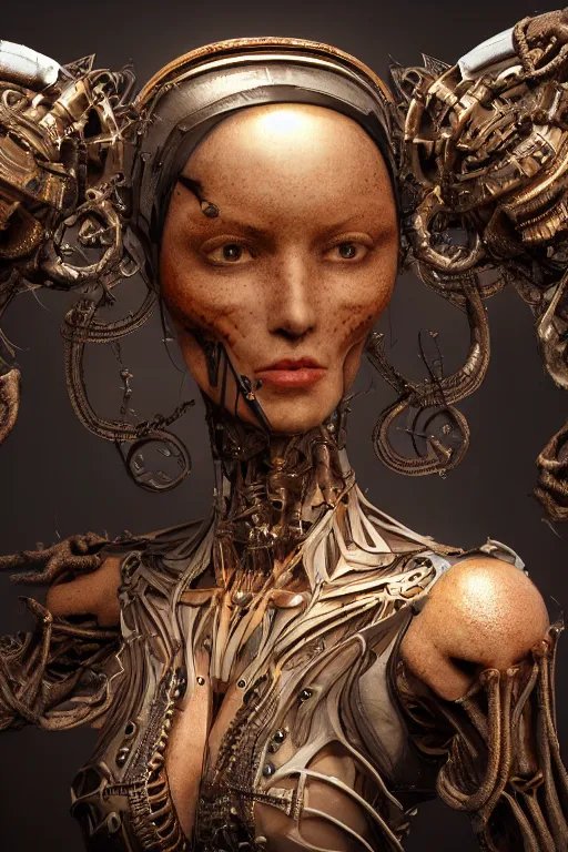 Prompt: biomechanical queen, infinite detail, full shot, smooth, sharp focus, illustration, rembrandt lighting, dark mood, mysterious, concept art, unreal engine 5, 8 k, art by simon bisley and john alvin