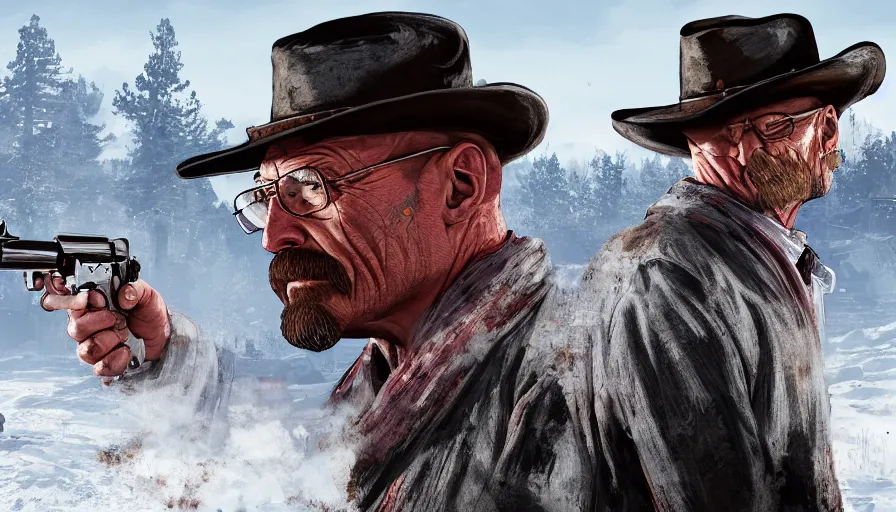 Prompt: Walter White in Red Dead Redemption 2, hyperdetailed, artstation, cgsociety, 8k