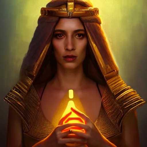 Image similar to majestic gracious regal seductive isis priestess portrait, ancient egyptian, atmospheric lighting, curvy, painted, intricate, volumetric lighting, beautiful, rich deep colours masterpiece, golden hour, sharp focus, ultra detailed, by leesha hannigan, ross tran, thierry doizon, kai carpenter, ignacio fernandez rios