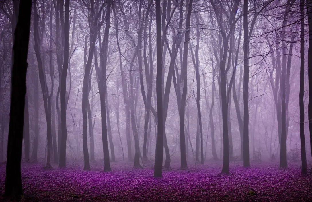 Image similar to purple forest, glowing beetle, sigma lens, strong bokeh, photography, highly detailed, 8 5 mm, f / 1. 3, foggy, dramatic lighting, 4 k