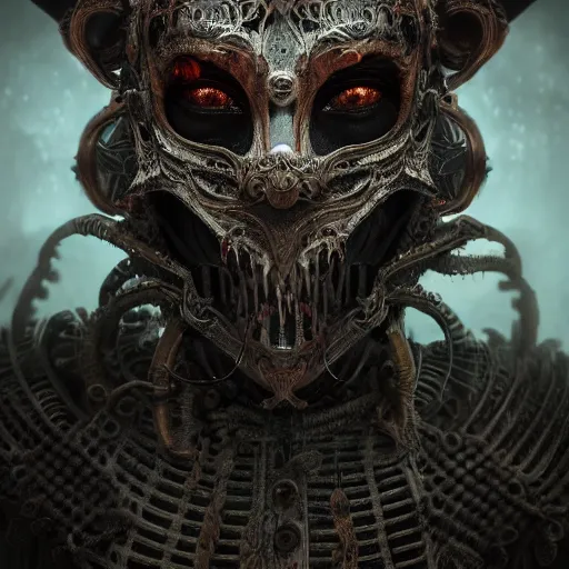 Image similar to Very very very very highly detailed epic zoom out photo of demonic face with venetian mask, intricate, dystopian, sci-fi, extremely detailed, digital painting, artstation, concept art, smooth, sharp focus, illustration, intimidating lighting, incredible art by Anna Dittmann, Anton Pieck, Octane render in Maya and Houdini