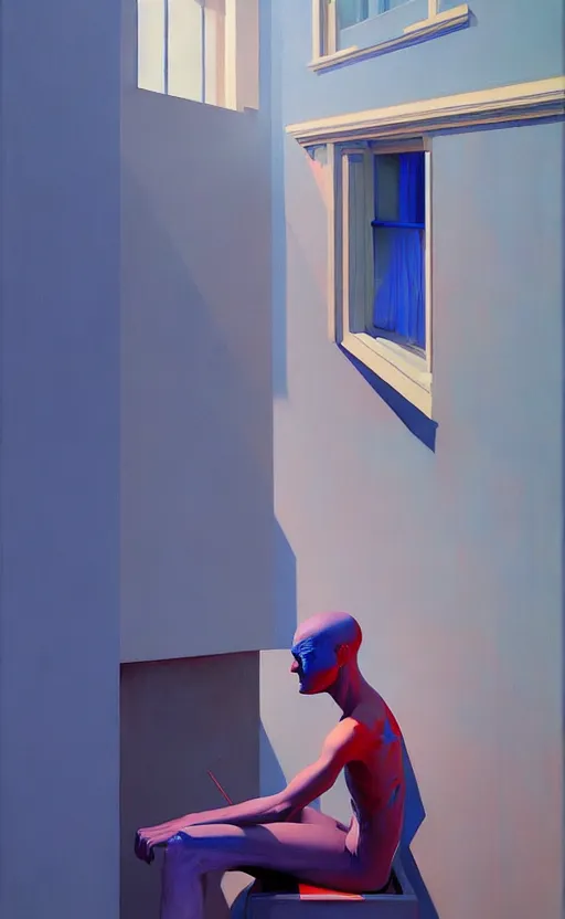 Image similar to Daydream In Blue ,very coherent, painted by Edward Hopper, Wayne Barlowe, painted by James Gilleard, airbrush, art by JamesJean