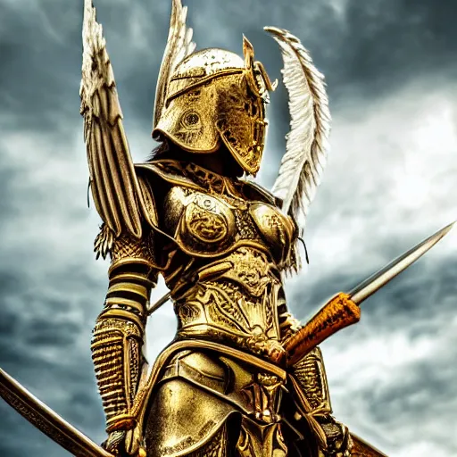 Image similar to beautiful angel warrior with ornate armour, highly detailed, 4k, HDR, smooth, sharp focus, hyper realistic, high resolution, award-winning photo