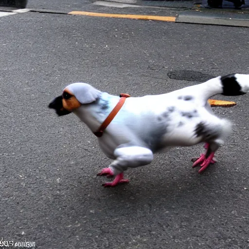 Image similar to a mix of a pigeon and a dog, photography