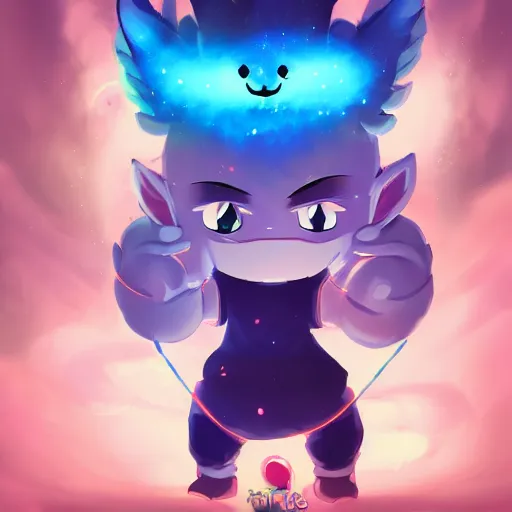 Prompt: a super cute anime demon playing with his magical power ,chubby, young, clear face ,glowing effect, artstation, devainart ,illustration, galaxy, foggy