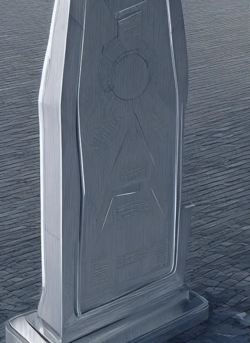 Image similar to highly detailed architecture render of a futuristic metallic monument stele standing on the road archdaily made in unreal engine 4