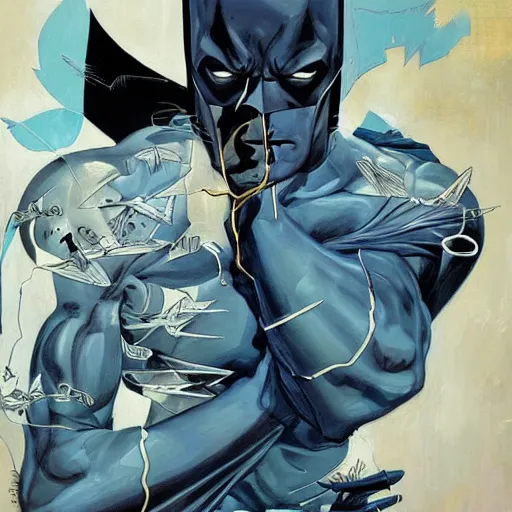 Image similar to a painting by James Jean about Batman, cover art, elegant