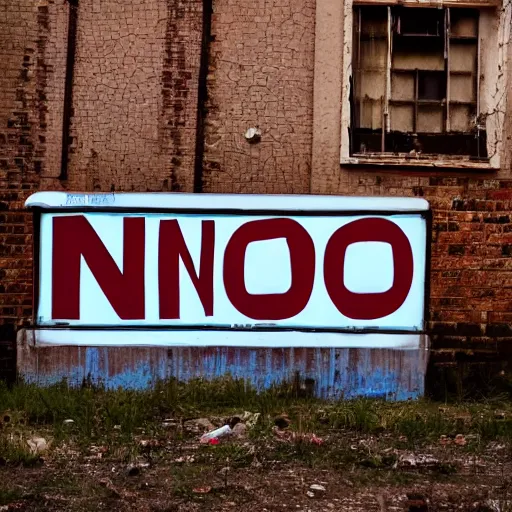 Image similar to A brightly lit sign that says 'No Exit' in an abandoned city
