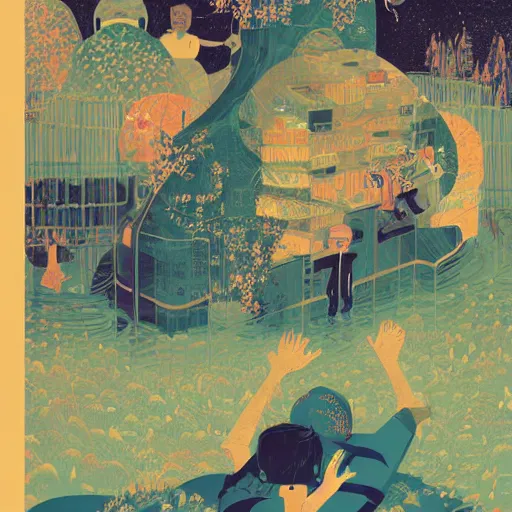 Image similar to a son admiring his father, joyful, illustration by victo ngai, studio muti, malika favre