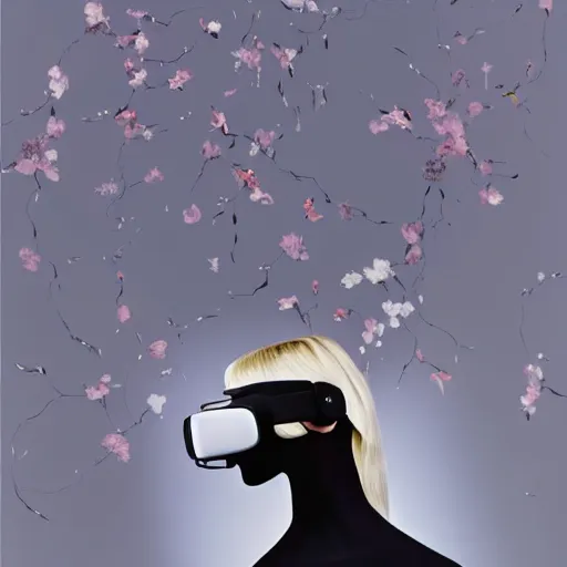 Image similar to a woman in a virtual reality system, illustration for dior by stina persson and yoshitaka amano