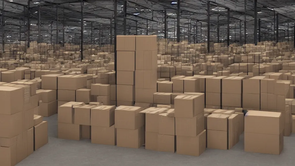 Prompt: boxes in a warehouse. ambient occlusion light.