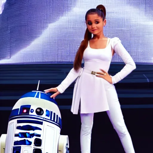 Image similar to a still of Ariana Grande and R2-D2 in a stars wars film