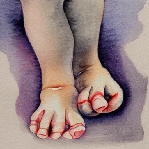 Prompt: a baby's foot, watercolour