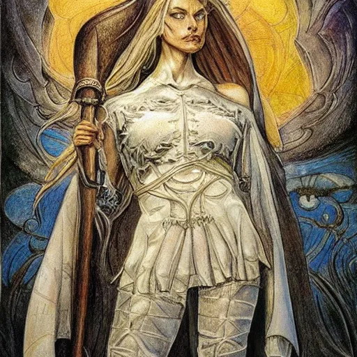 Image similar to most beautiful jeanne d'arc in the style of william blake, terese nielsen, detailed, intricate, beautiful faces, porta magna, called by the grave, steve argyle, loss of sanity, ecclesial wolf's den pastoral fantastic reality