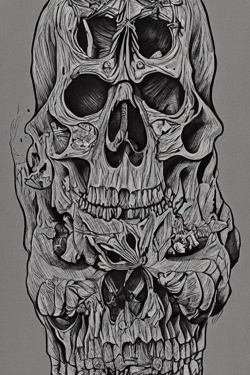 Prompt: spooky, scary art by Maurits Cornelis Escher, detailed skulls, mathematical art