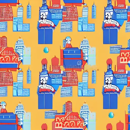 Image similar to fashion house hermes repeating pattern featuring cities and people vector illustration in style of anime realistic