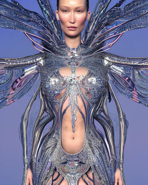 Image similar to a highly detailed metahuman 4 k close up render of an alien goddess bella hadid as alien in iris van herpen dress schiaparelli in diamonds crystals swarovski and jewelry in style of alphonse mucha gustav klimt trending on artstation made in unreal engine 4