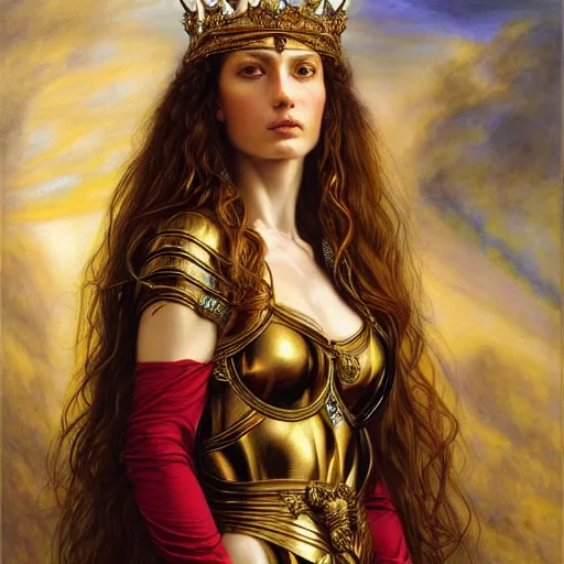 Prompt: highly detailed portrait of a majestic lioness queen in the form of a beautiful woman. d & d, art by donato giancola and evelyn de morgan and eugene delacroix. trending on artstation, intricate details, energetic composition, golden ratio, concept art, illustration, elegant art, global illuminaition