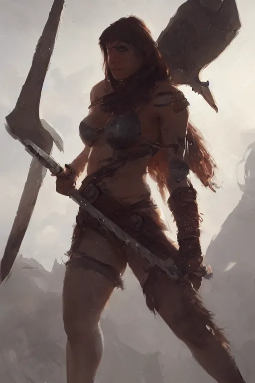 Image similar to portrait of a barbarian female, ultra sharp, very detailed, high quality focus by greg rutkowski and wlop