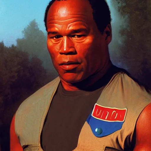 Prompt: Painting of OJ Simpson as the T-800 Art by william adolphe bouguereau. During golden hour. Extremely detailed. Beautiful. 4K. Award winning.