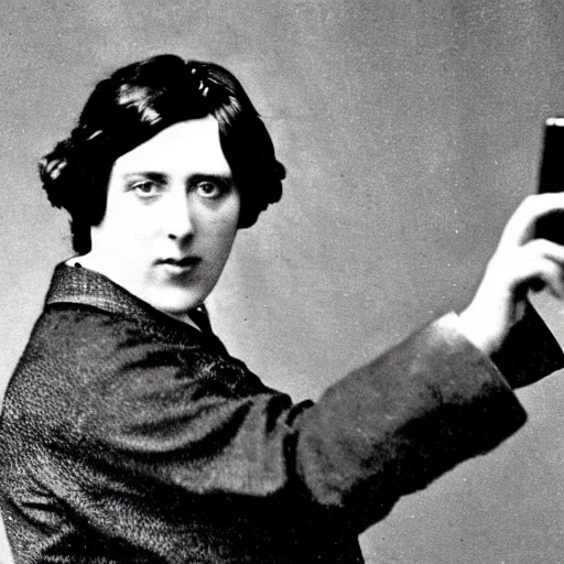 Prompt: oscar wilde taking a selfie