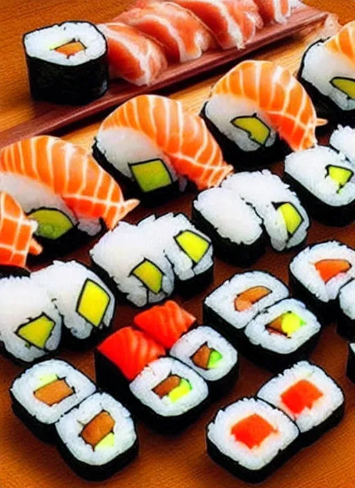 Image similar to clear photorealistic picture of adorable cats made out of sushi