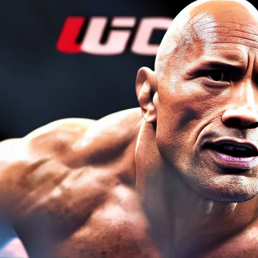 Image similar to dwayne the rock johnson fighting in the ufc, 4 k, photorealistic