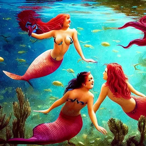 Image similar to beautiful deadly mermaids holding drowning sailors underwater and eating them