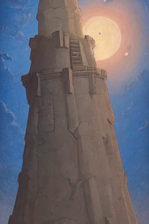 Prompt: painted tower of the moon, by Sylvain Sarrailh and Nicholas Roerich and Annie Swynnerton, dramatic cinematic lighting , beautiful tilework, ornate architecture, smooth, sharp focus, extremely detailed