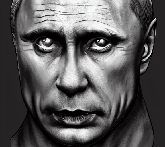 Image similar to vladimir putin as a scary monster in hell, highly detailed, realistic face, amazing digital art, trending on artstation