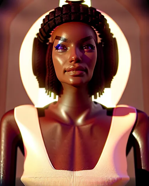 Image similar to beautiful female, arabic, haze, model, brown skin, symmetrical!!, makeup, sephora, maybelline, cinematic, filmic, vsco, 5 0 mm, concept art, artstation, elegant, model, gorgeous, vray, flim, octane render, cinema 4 d, art by brenda zlamany